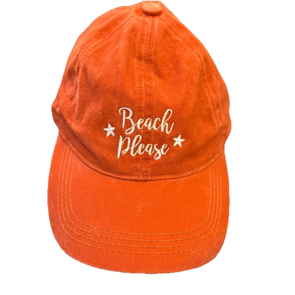 Beach Please Cap Hat Washed Burnt  Orange With White Embroidery  Slide Back